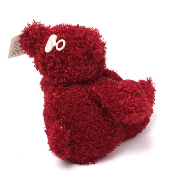Valentines Heart Plush Bear Stuffed Animal Toy Metallic Silver Red Soft Teddy - Picture 7 of 7